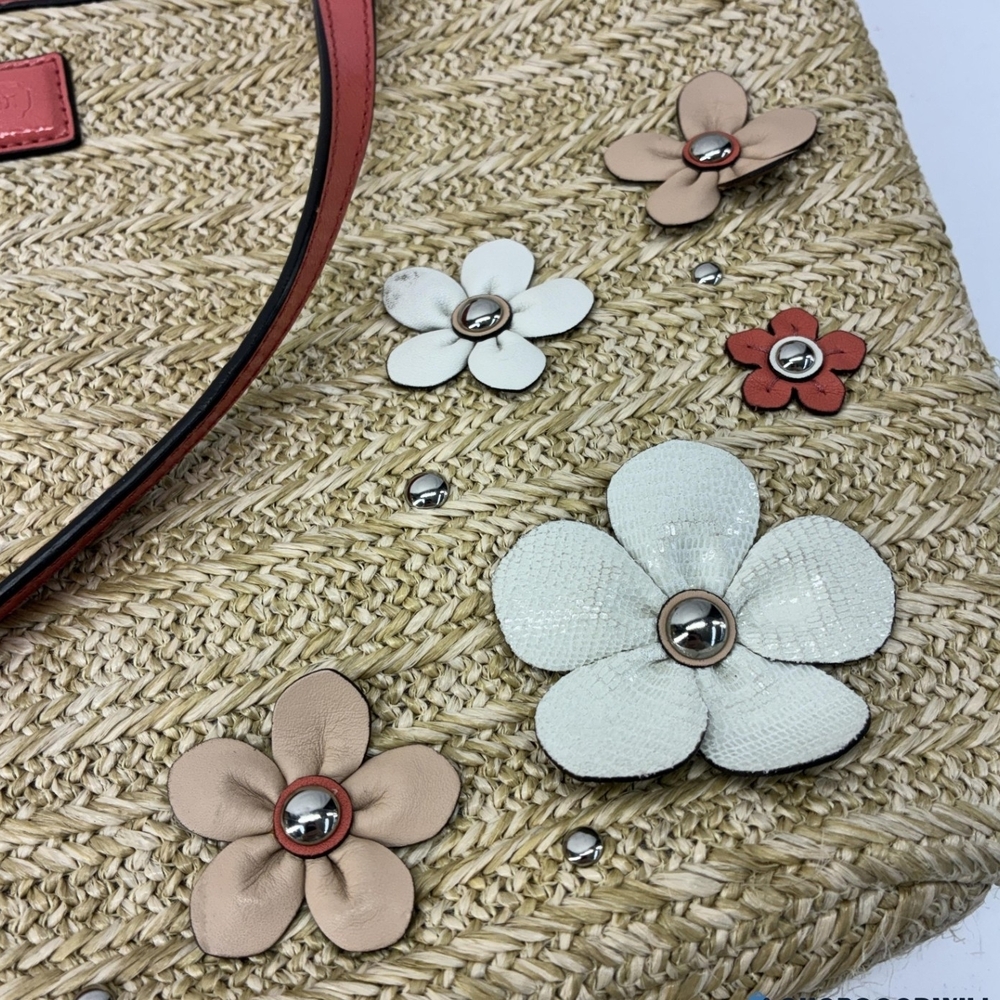 Coach Coral Floral Straw Tote with COA - Picture 3 of 6